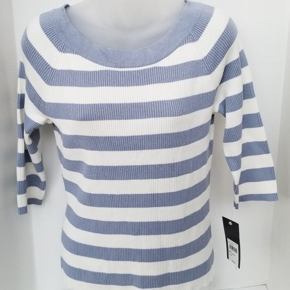 NWT Women's RELATIVITY 3/4 Sleeve Cotton Striped Shirt MEDIUM